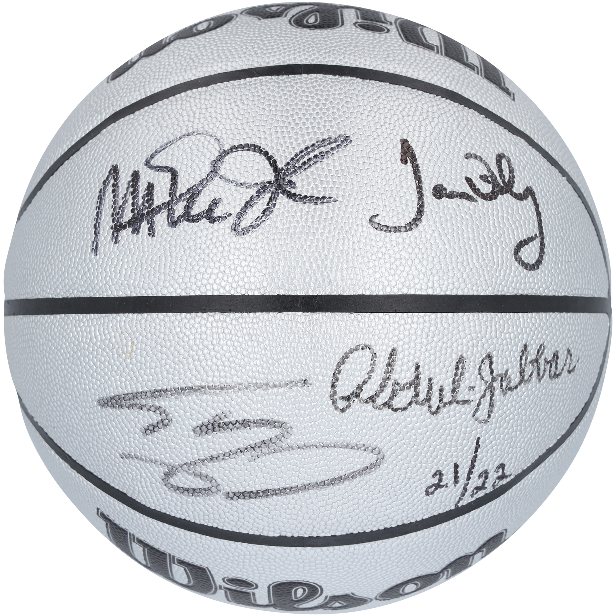 Magic Johnson, Kareem Abdul-Jabbar, Shaquille O'Neal & James Worthy Los Angeles Lakers Autographed Fanatics Authentic Wilson 75th Anniversary Logo Platinum Basketball - Limited Edition of 22